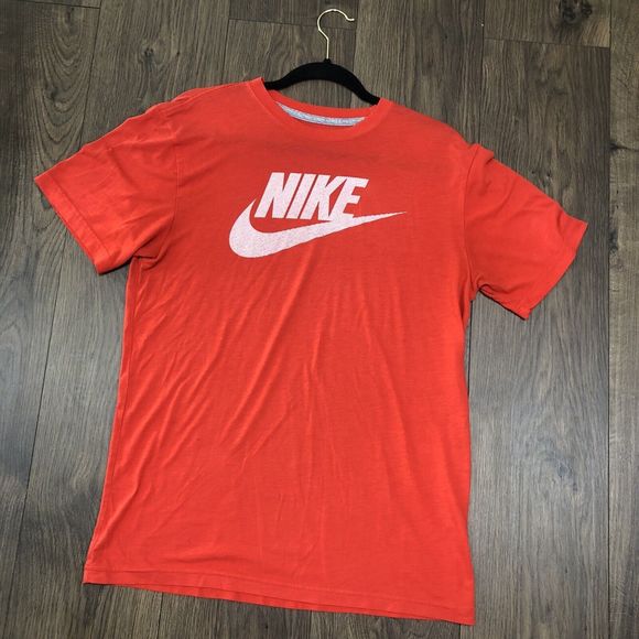 Nike Mens Basic T-Shirt Red Heathered Short Sleeve Small Swoosh Crew Neck M - Picture 7 of 9